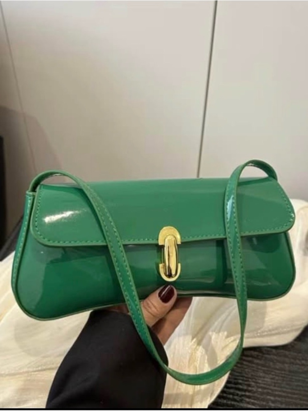 Patent Green Crossbody Bag with Gold-Tone Clasp